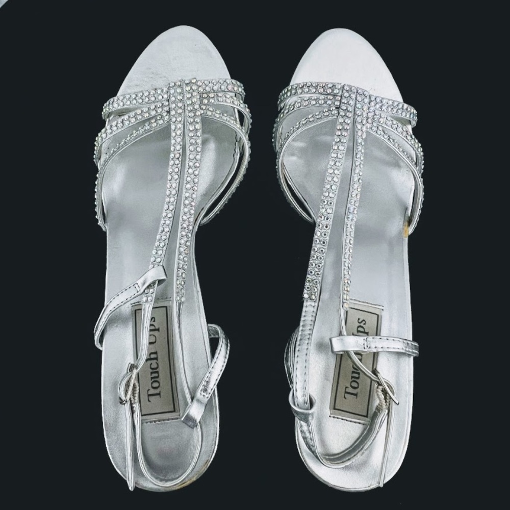Touch Ups Jeweled Silver Heels Wedding Special Occasion Size 9M